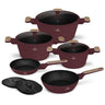 BerlingerHaus Cookware Set Nordic Matte Bordeaux 7-Piece - Cooking Pot ø 20, 24, 28 cm, Frying Pan ø 20 & 24 cm - Suitable for All Heat Sources