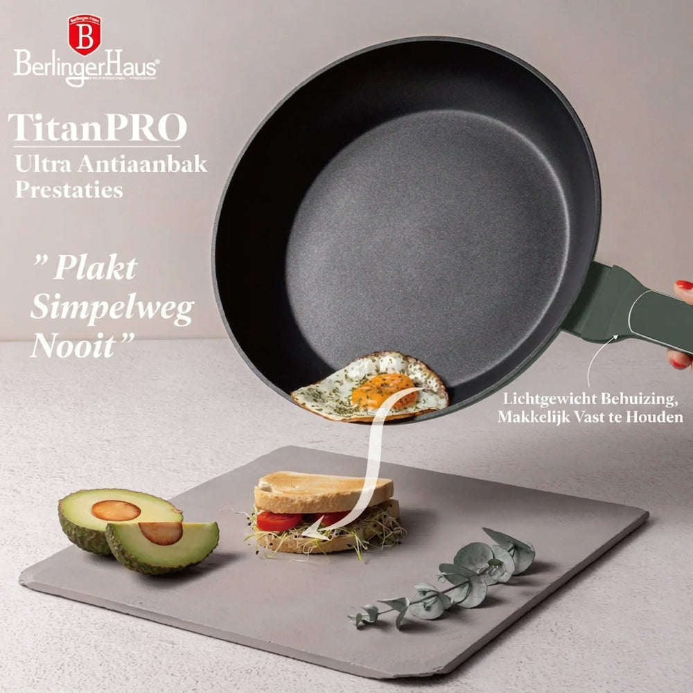 BerlingerHaus Cookware Set Matte Green 11-Piece - Cooking Pot ø 20, 24, 28 cm, Frying Pan ø 24, 28 cm & Saucepan ø 16 cm - Suitable for All Heat Sources