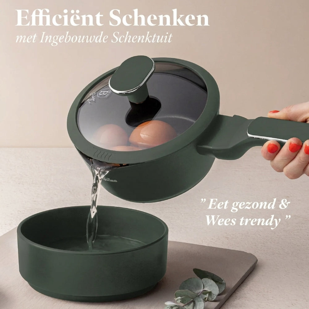 BerlingerHaus Cookware Set Matte Green 11-Piece - Cooking Pot ø 20, 24, 28 cm, Frying Pan ø 24, 28 cm & Saucepan ø 16 cm - Suitable for All Heat Sources