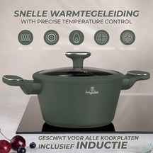 BerlingerHaus Cookware Set Matte Green 11-Piece - Cooking Pot ø 20, 24, 28 cm, Frying Pan ø 24, 28 cm & Saucepan ø 16 cm - Suitable for All Heat Sources
