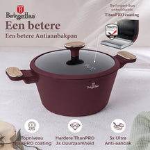 BerlingerHaus Cookware Set Nordic Matte Bordeaux 11-Piece - Cooking Pot ø 20, 24, 28 cm, Frying Pan ø 24, 28 cm & Saucepan ø 16 cm - Suitable for All Heat Sources
