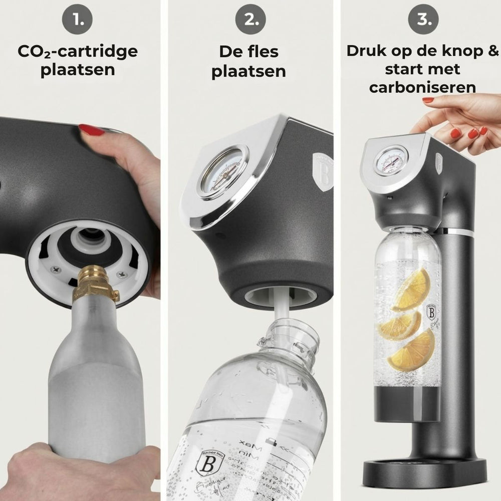 BerlingerHaus Soda Maker Matt Anthracite - Barometer - Includes 2 Bottles