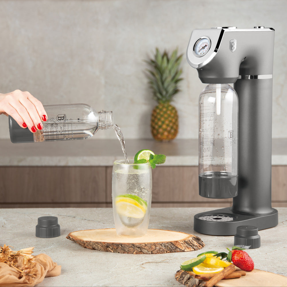BerlingerHaus Soda Maker Matt Anthracite - Barometer - Includes 2 Bottles