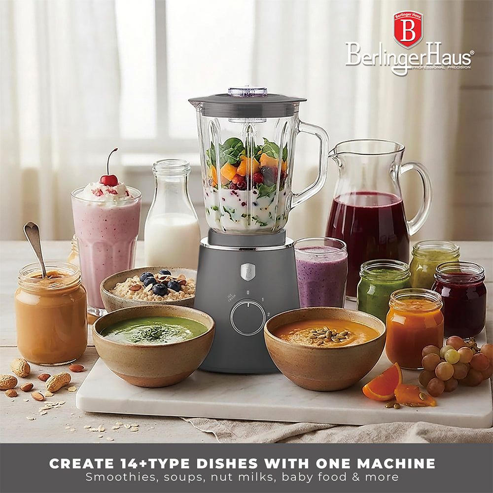 BerlingerHaus Table Blender Matt Anthracite - Glass Jug - 1.5 Liter - 1000W