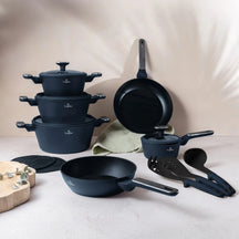 BerlingerHaus Cookware Set Matte Blue 11-Piece - Cooking Pots ø 20, 24, 28 cm, Frying Pans ø 24, 28 cm & Saucepan ø 16 cm - Suitable for All Heat Sources