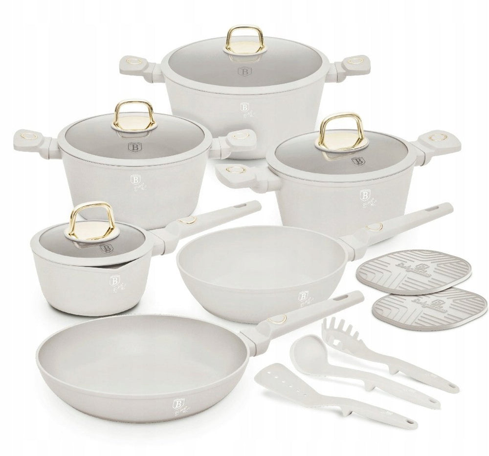 Juego de ollas Berlinger Haus Crème Mate 11 Piezas - Olla ø 20, 24, 28 cm, Sartén ø 24, 28 cm & Cacerola ø 16 cm - Adecuado para todas las fuentes de calor