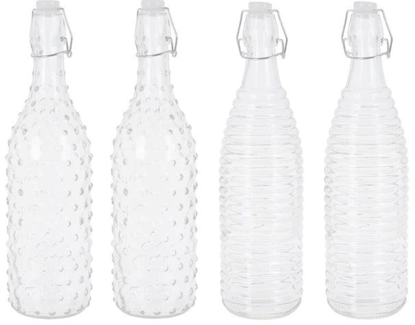 Cookinglife Botellas con Cierre de Abrazadera Dots & Lines - 1 Litro - 4 piezas
