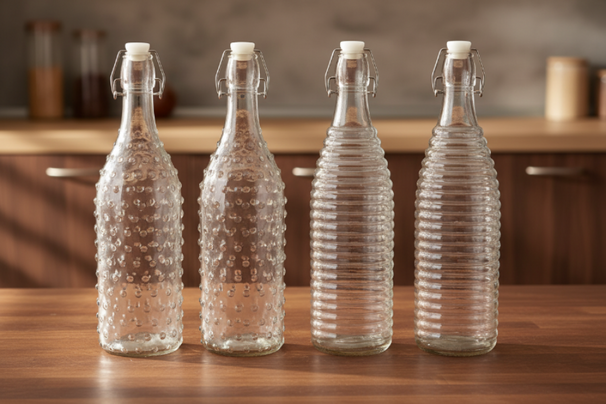 Cookinglife Botellas con Cierre de Abrazadera Dots & Lines - 1 Litro - 4 piezas