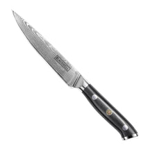 Blackwell Officemes Japanse stijl 12.5 cm damaststaal met zwart heft, vrijstaand op witte achtergrond