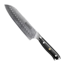Blackwell Santokumes Japanse stijl 19 cm damaststaal met zwart heft, vrijstaand op witte achtergrond