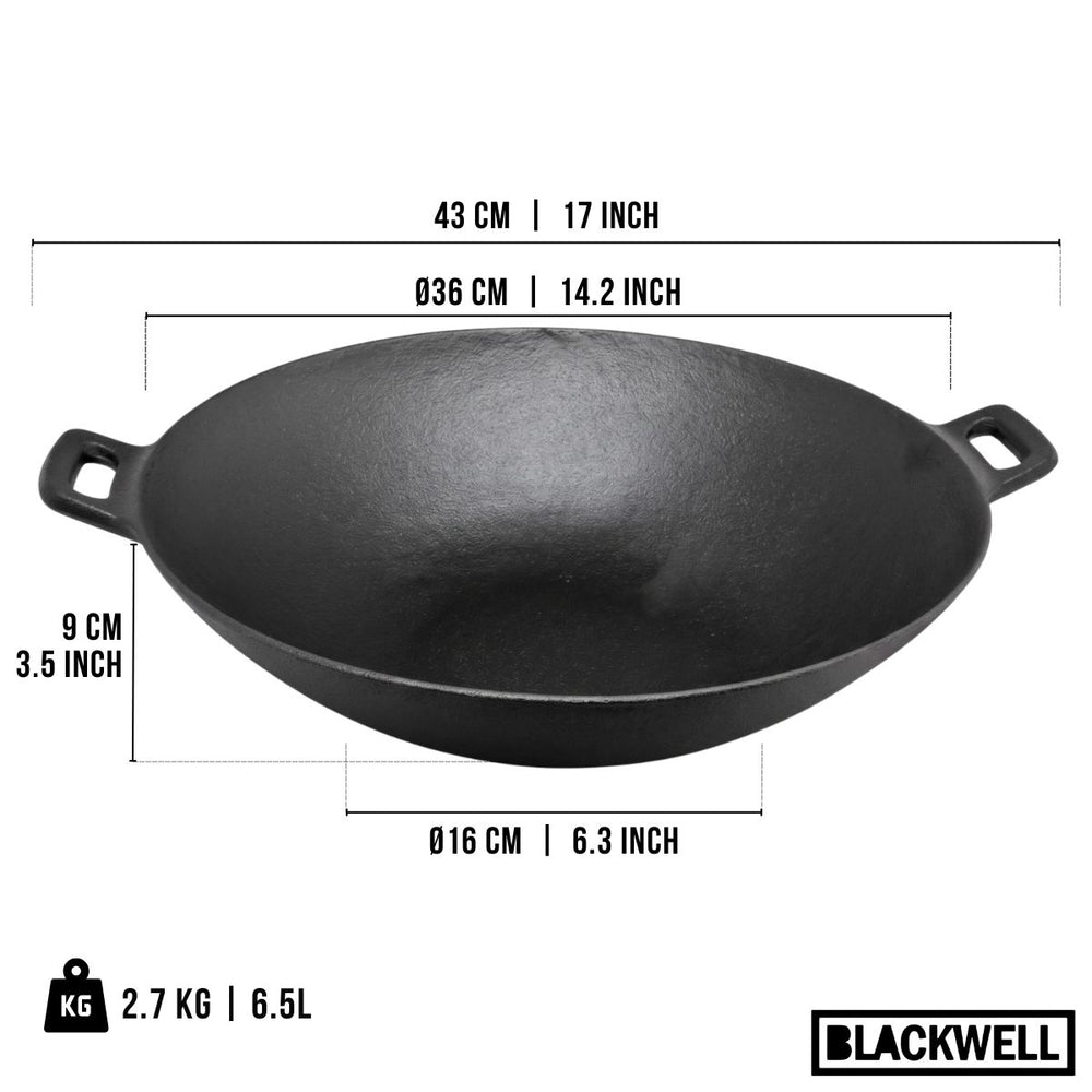 Blackwell wok pan cast iron Ø 36 cm / 6.5 litres – without non-stick coating – suitable for all heat sources