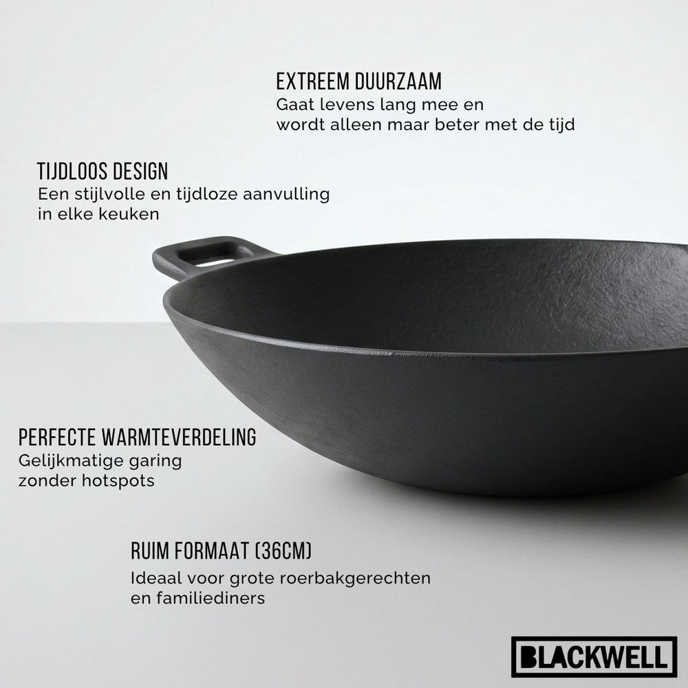 Blackwell wok pan cast iron Ø 36 cm / 6.5 litres – without non-stick coating – suitable for all heat sources
