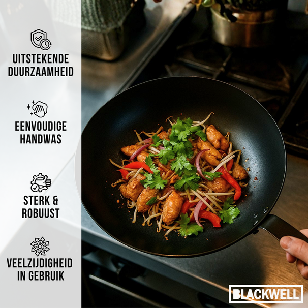 Wok Blackwell de acero al carbono ø 30 cm - apto para todas las fuentes de calor - sin recubrimiento antiadherente