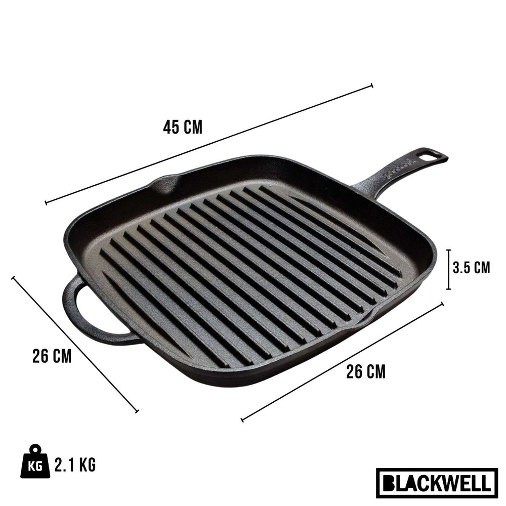Blackwell grill pan cast iron 26 x 26 cm – without non-stick coating – suitable for all heat sources