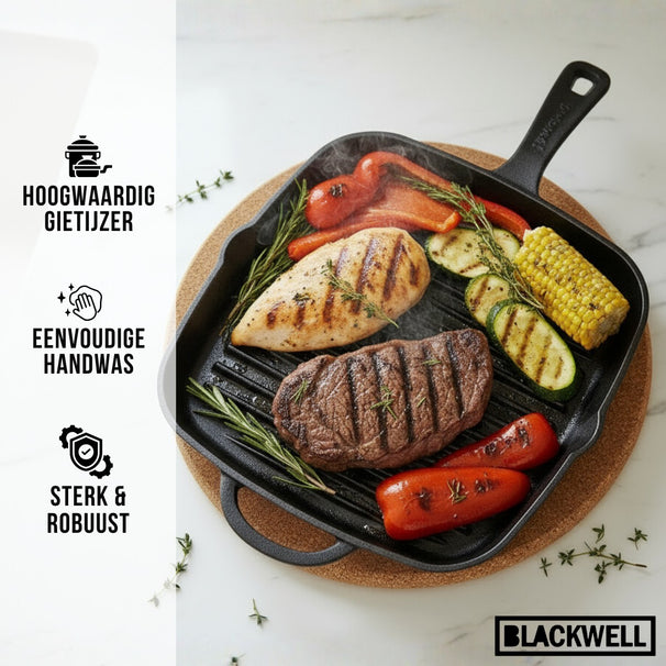 Blackwell grillpan hierro fundido - 26 x 26 cm - geschikt voor alle warmtebronnen - zonder anti-aanbaklaag