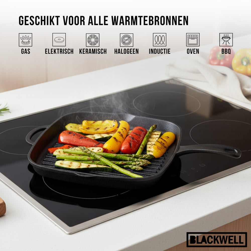 Blackwell grill pan cast iron 26 x 26 cm – without non-stick coating – suitable for all heat sources