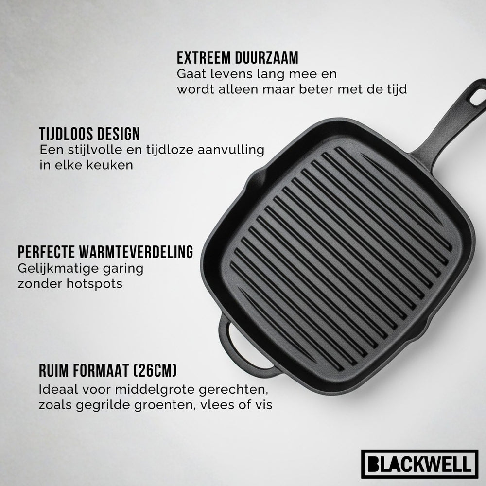 Blackwell grill pan cast iron 26 x 26 cm – without non-stick coating – suitable for all heat sources