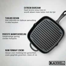 Blackwell grill pan cast iron 26 x 26 cm – without non-stick coating – suitable for all heat sources
