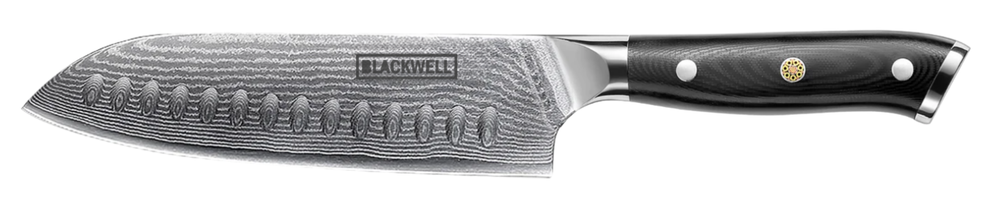 Cuchillo Santoku Blackwell estilo japonés - 67 capas de acero damasco - VG10 - 19 cm