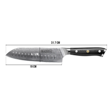 Cuchillo Santoku Blackwell estilo japonés - 67 capas de acero damasco - VG10 - 19 cm