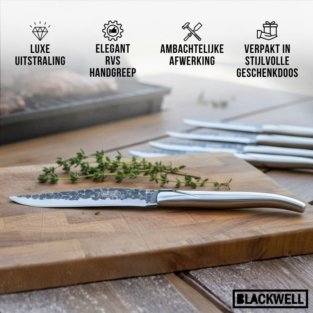 Blackwell Steak Knives Laguiole - Raw Black - Stainless Steel - 6 Pieces