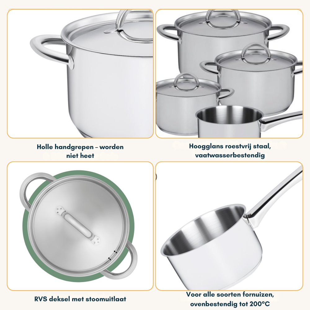 Sola Cookware set Blizz 4-Piece Stainless Steel - Saucepan ø 16, 18, 20 cm & Saucepan ø 16 cm - suitable for all heat sources