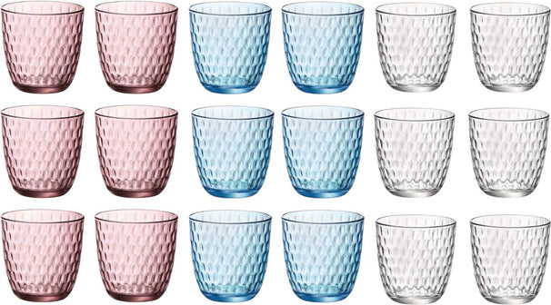 Bormioli Rocco Vasos de agua de colores 290 ml - Set de vasos Slot - 18 unidades