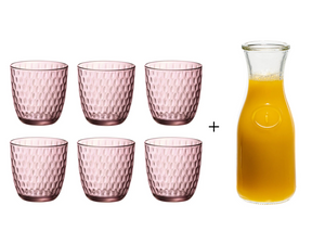 Bormioli Rocco Vasos Slot rosas 290 ml - 6 piezas + Jarra Cookinglife 1 litro
