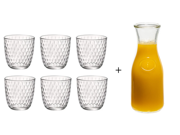 Bormioli Rocco Vasos Slot transparentes 290 ml - 6 piezas + Jarra Cookinglife 1 litro