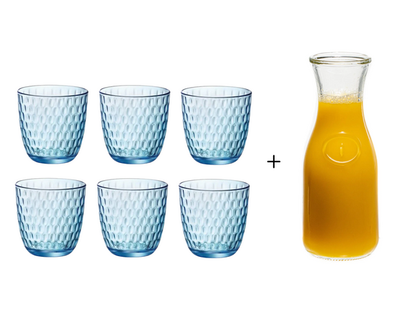 Bormioli Rocco Vasos Slot azules 290 ml - 6 piezas + Jarra Cookinglife 1 litro