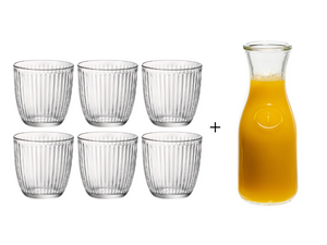 Bormioli Rocco Vasos de agua Line transparentes 290 ml - 6 piezas + Jarra Cookinglife 1 litro