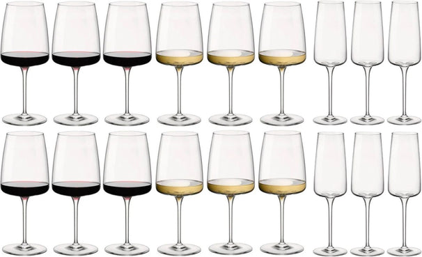 Set de Copas de Vino Bormioli Rocco Nexo (Copas de vino tinto, Copas de vino blanco y Copas de champán) - Set de 18 piezas