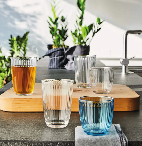 Bormioli Rocco Vasos de agua Line azules 290 ml - 6 piezas + Jarra Cookinglife 1 litro