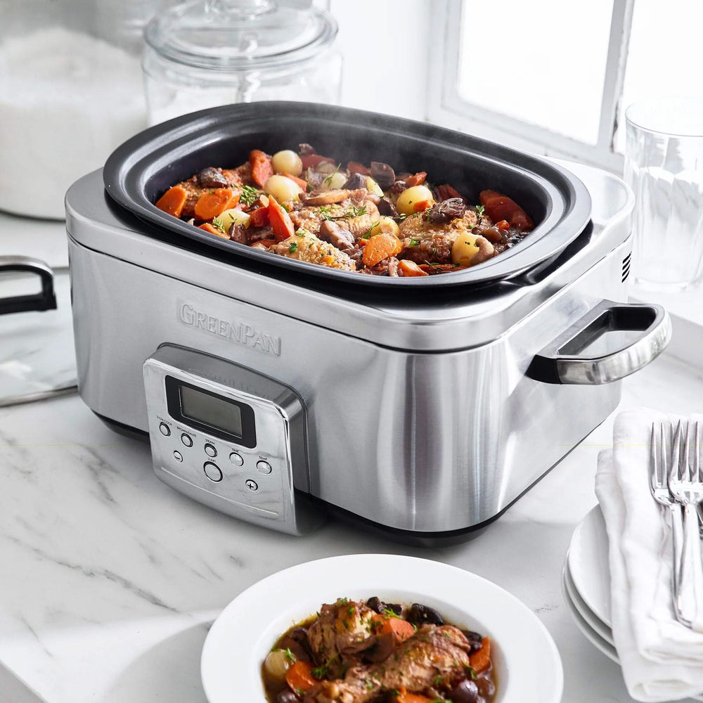 GreenPan Slow Cooker - 6.0 Liter - Stainless Steel - Ceramic Non-Stick Coating