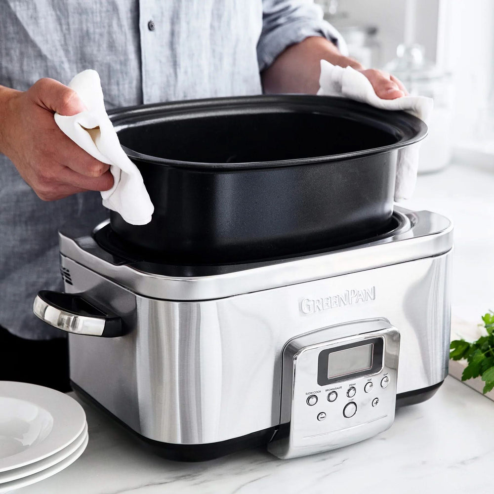 GreenPan Slow Cooker - 6.0 Liter - Stainless Steel - Ceramic Non-Stick Coating