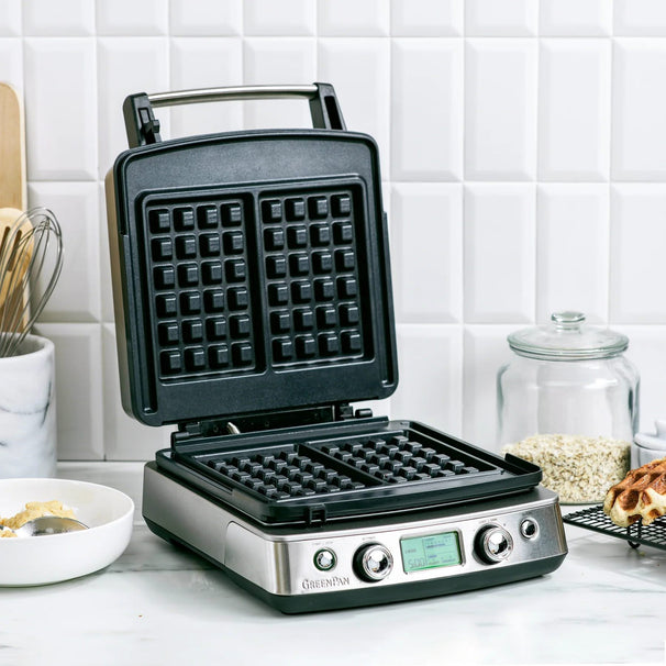 GreenPan Wafelera - RVS - incluye 2 juegos de placas para waffles - Capa antiadherente cerámica
