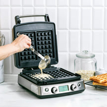 GreenPan Waffle Maker - Stainless Steel - including 2 sets of waffle plates - Ceramic non-stick coating