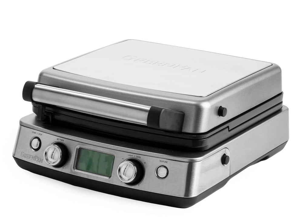 GreenPan Waffle Maker - Stainless Steel - including 2 sets of waffle plates - Ceramic non-stick coating