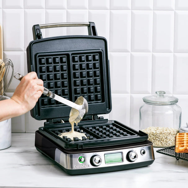GreenPan Wafelijzer - Negro - incluye 2 juegos de placas para waffles - Capa antiadherente cerámica