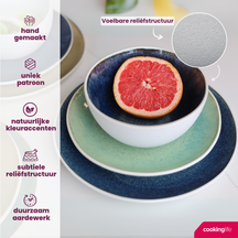 Cookinglife Juego de vajilla Belize 18 piezas / 6 personas - 6 platos llanos ø 25 cm, 6 platos de desayuno ø 21 cm, 6 cuencos para sopa ø 15 cm