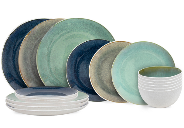 Cookinglife Juego de vajilla Belize 18 piezas / 6 personas - 6 platos llanos ø 25 cm, 6 platos de desayuno ø 21 cm, 6 cuencos para sopa ø 15 cm