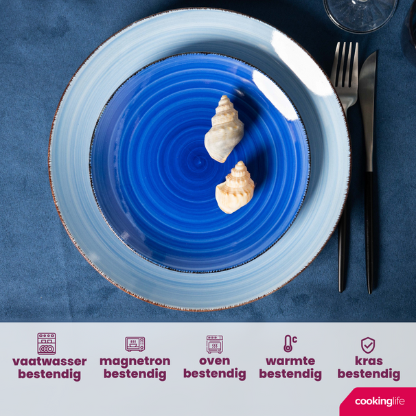 Juego de vajilla Cookinglife Delice Azul 18 piezas / 6 personas - 6 platos llanos, 6 platos hondos y 6 platos de desayuno