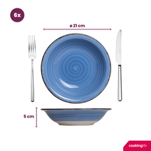 Cookinglife Dinnerware Set Delice Blue - 18 pieces / 6 people - 6 dinner plates, 6 pasta bowls and 6 side plates