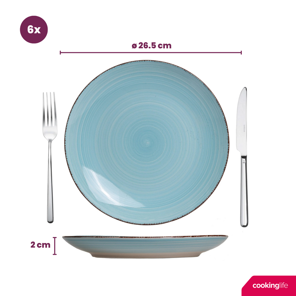 Cookinglife Dinnerware Set Delice Blue - 18 pieces / 6 people - 6 dinner plates, 6 pasta bowls and 6 side plates