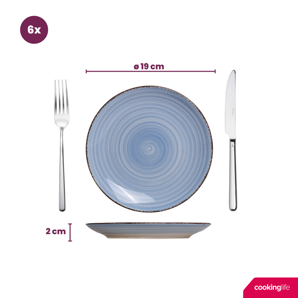 Cookinglife Dinnerware Set Delice Blue - 18 pieces / 6 people - 6 dinner plates, 6 pasta bowls and 6 side plates