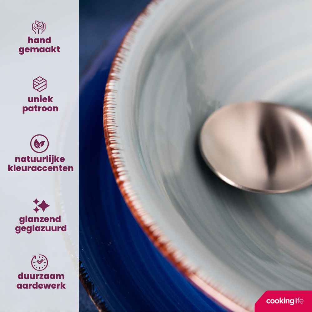 Cookinglife Dinnerware Set Delice Blue - 18 pieces / 6 people - 6 dinner plates, 6 pasta bowls and 6 side plates
