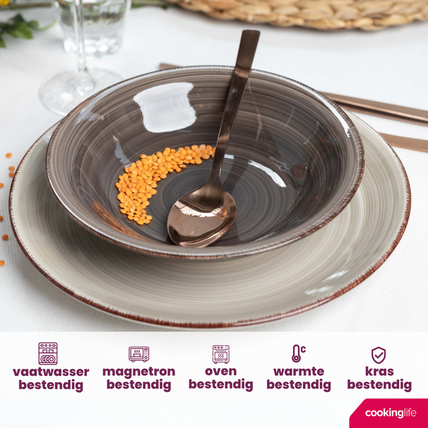 Cookinglife Platos hondos / Platos para pasta Delice Gris ø 21 cm - 6 unidades