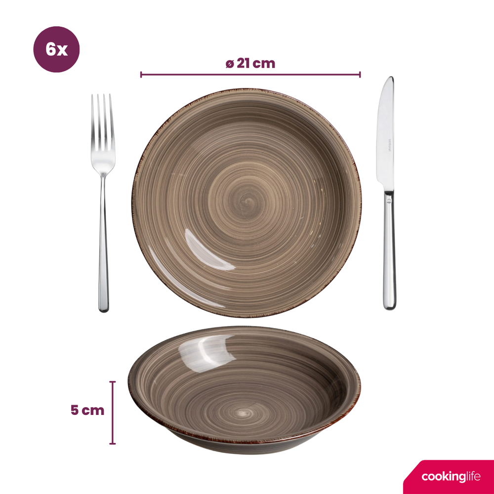 Cookinglife Deep Plates / Pasta Bowls Delice Gray ø 21 cm - 6 pieces