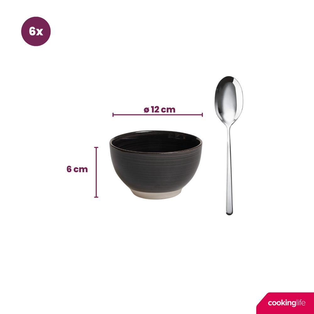 Cookinglife Small Bowls Delice Grey ø 12 cm - 6 pieces