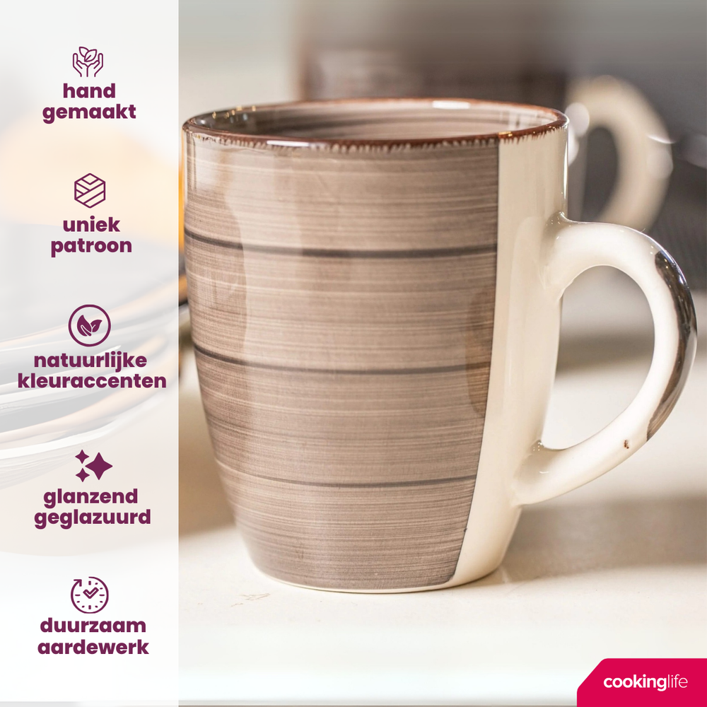 Cookinglife Mugs Delice Grey 350 ml - 6 pieces